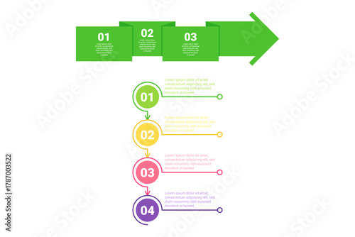 Infographic illustrating step-by-step process with colorful sections. Clear pathway for achieving successful outcomes through outlined stages