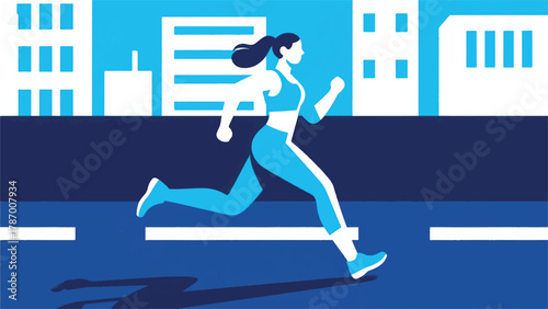 Woman Running In The City Illustrator Artwork Banner Background Design Template 