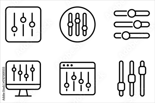 Control Panel Line Icon set. Adjustment Button Pictogram on white background