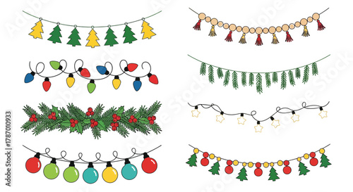 Christmas lights garland vector illustration festive decoration