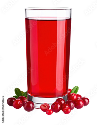 A tall glass of pure cranberry juice, a simple and nutritious drink known for its health benefits, isolated on white background for a natural look