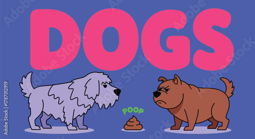 Funny cartoon dogs with poop illustration for kids and dog lovers