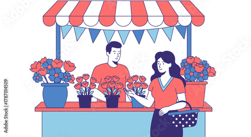 Flower market illustration vector graphic design flower shop vendor