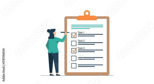 A person marking checkboxes on a large clipboard, completing tasks with a pen.