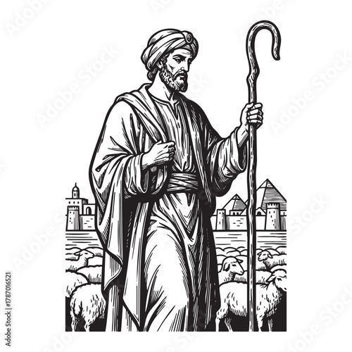 Saint Joseph Religious Figure Engraving Vector Illustration