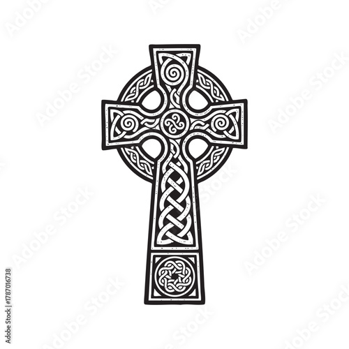 Traditional Celtic Cross Knotwork Engraving Vector Illustration