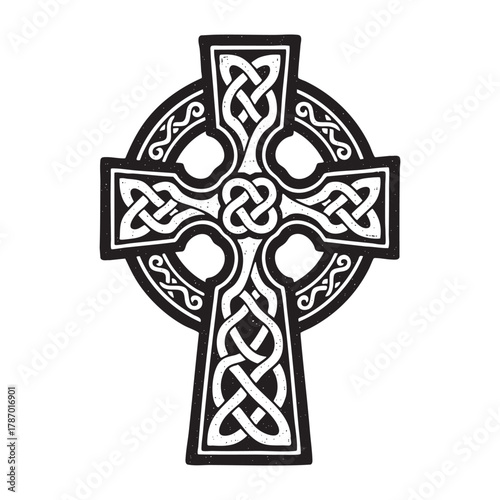 Traditional Celtic Cross Knotwork Engraving Vector Illustration