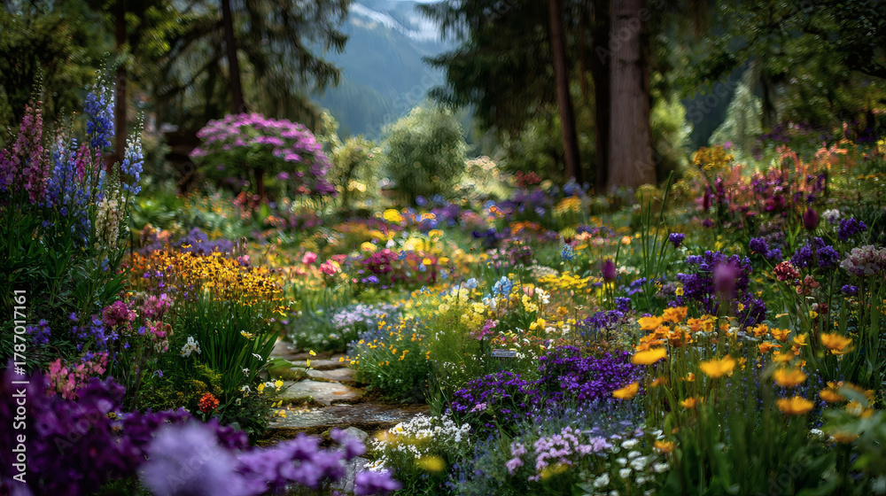 Fototapeta premium Little step to see garden flower lower 