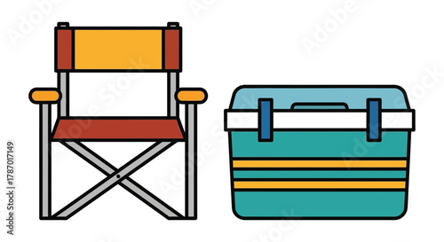 Camping chair and cooler vector illustration outdoor equipment