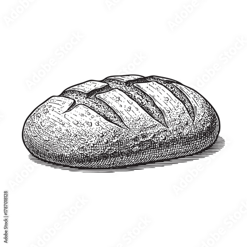Whole Artisan Loaf Rustic Bread Engraving Vector Illustration