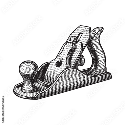 Vintage Woodworking Hand Plane Tool Engraving Vector Illustration