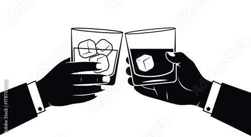 Celebrating success with a toast of whiskey in sophisticated monochrome