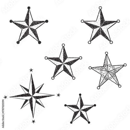 Vintage Western Sheriff Star Badge Illustrations