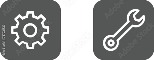 Settings Cog and Wrench Glyph Icons Set for Mobile App Vector illustration