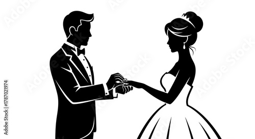 Elegant bride and groom exchanging rings at their wedding ceremony