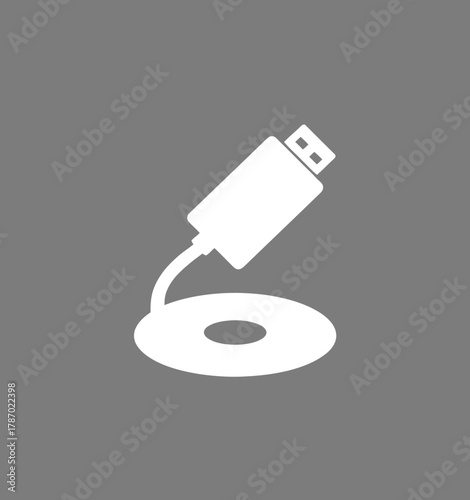 USB Cable Connected to CD/DVD Disc Data Transfer Glyph Vector illustration