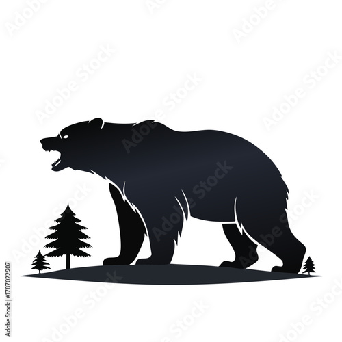 熊のシルエットのベクターイラスト 警告標識 熊出没 注意喚起