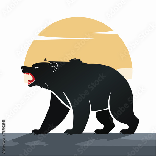 熊のシルエットのベクターイラスト 警告標識 熊出没 注意喚起