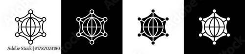 Network icon set in line and glyph style on black and white background