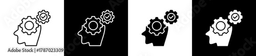 Skills icon set in line and glyph style on black and white background