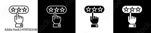 Rating icon set in line and glyph style on black and white background