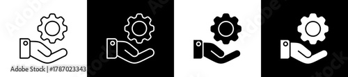 Service icon set in line and glyph style on black and white background