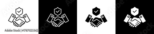 Reliability icon set in line and glyph style on black and white background