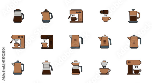 Assorted Coffee Makers and Coffee Cups for Breakfast and Morning Rituals