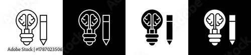 Ideas icon set in line and glyph style on black and white background