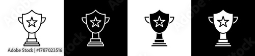 Success icon set in line and glyph style on black and white background