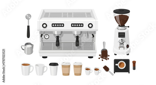 Modern Coffee Machine with Accessories for Home Brewing and Barista Style Coffee