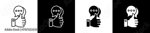 Feedback icon set in line and glyph style on black and white background