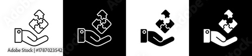 Problem Solving icon set in line and glyph style on black and white background