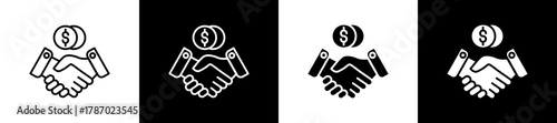 Business icon set in line and glyph style on black and white background