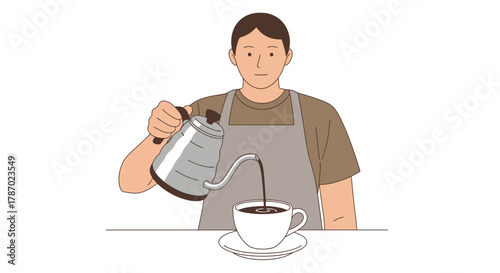 Man Pouring Hot Water into a Cup for Coffee or Tea Preparation