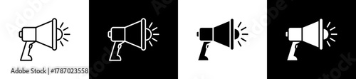 Marketing icon set in line and glyph style on black and white background