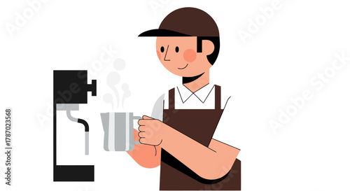 Barista Preparing Coffee with Espresso Machine in Cozy Caf