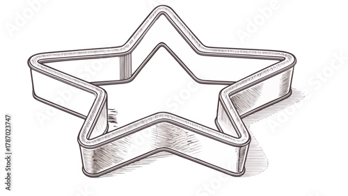  line drawing of a small decorative pastry cutter in star or heart shape, minimal abstract baking tool art