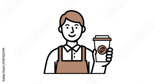 Smiling Barista Holding a Takeaway Coffee Cup in a Cozy Caf Scene