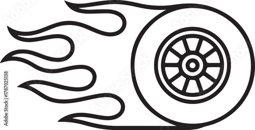 Hot rod tire with flames illustration