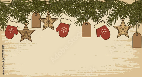 Holiday Decorations on Spruce Branches with Gift Tags
