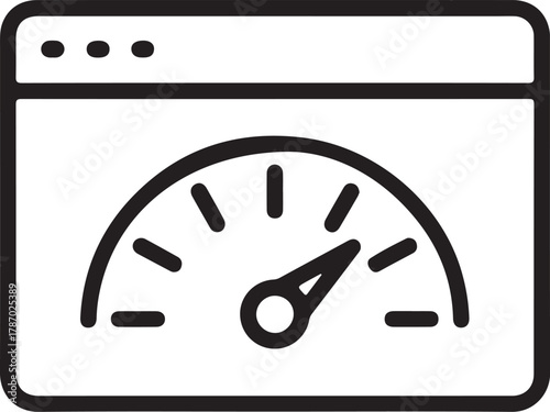 Website speed indicator with speedometer icon inside browser window