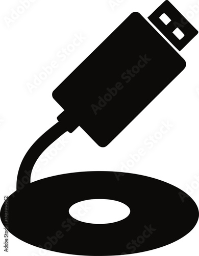 Print Black USB Plug and CD/DVD Disc Data Storage Glyph Icon Vector illustration