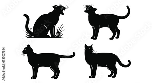 Elegant black cat silhouettes set for unique designs and patterns