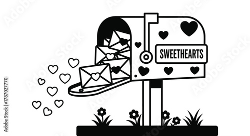 Sweethearts mailbox overflowing with love letters for Valentine's Day