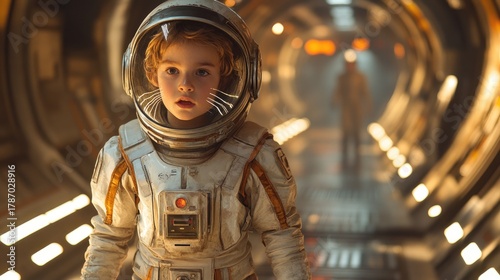 Fototapeta Naklejka Na Ścianę i Meble -  Astronaut, spaceman in space station in outer space, Transparent Astronauts wear full spacesuits