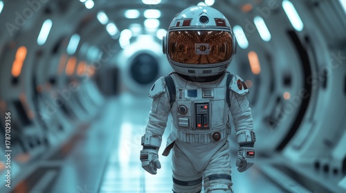 Fototapeta Naklejka Na Ścianę i Meble -  Astronaut, spaceman in space station in outer space, Transparent Astronauts wear full spacesuits