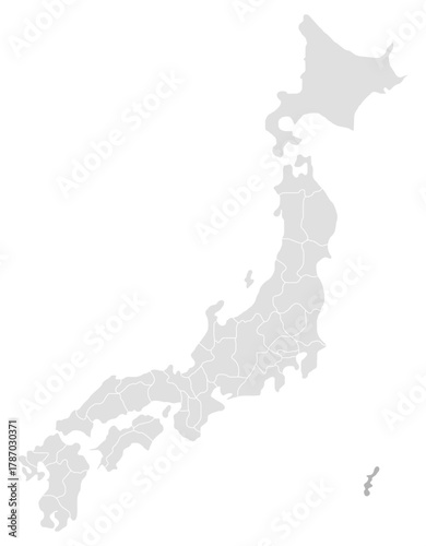 Japan map, useful for travel, geography, country, region, and tourism themes. Simple grey layout suitable for infographics and presentation. Japan map, vector, map, country.