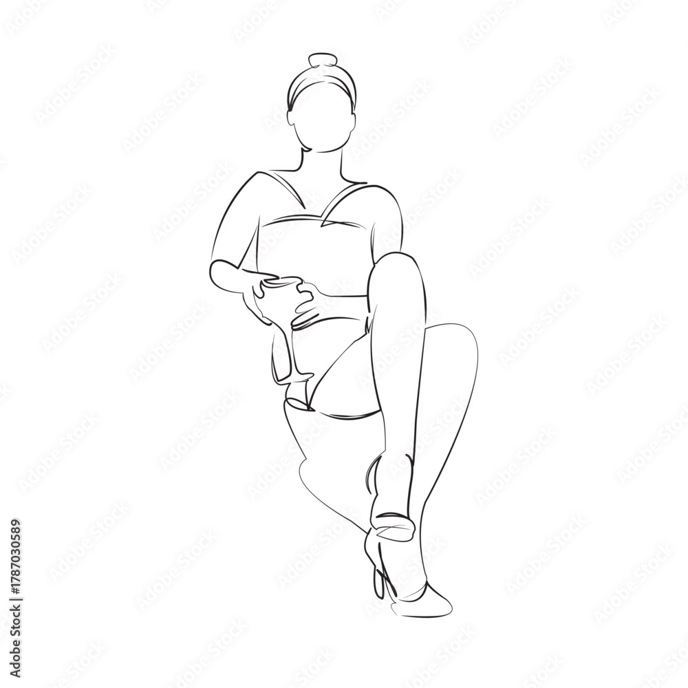 Fototapeta premium One continuous line drawing on white isolated background. Minimalism linear illustration. woman, person, drink, girl, female, wine, alcohol, celebration, glasses, happy