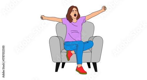 Wake up feeling refreshed with this woman stretching in an armchair